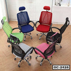 Colorful ergonomic office chairs with mesh backs and headrests in a modern room