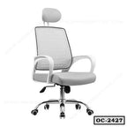 Modern ergonomic office chair with mesh back, adjustable headrest, and caster wheels
