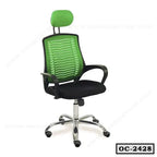 Ergonomic green mesh office chair with adjustable headrest, armrests, and wheels