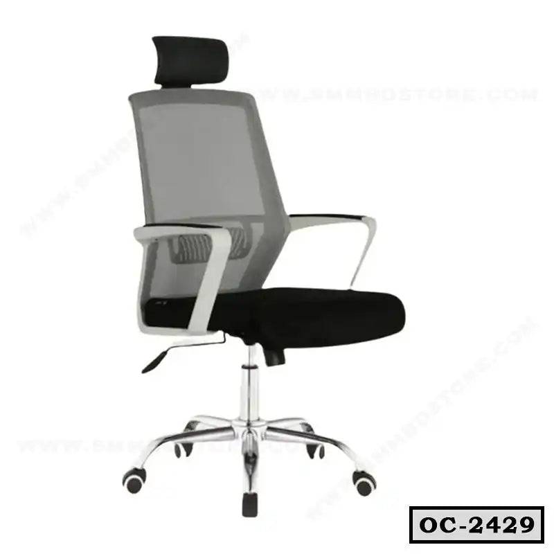 Ergonomic mesh office chair with adjustable headrest, armrests, and chrome base on wheels Main image