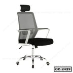 Ergonomic mesh office chair with adjustable headrest, armrests, and chrome base on wheels