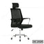 Modern ergonomic black mesh office chair with headrest and adjustable armrests
