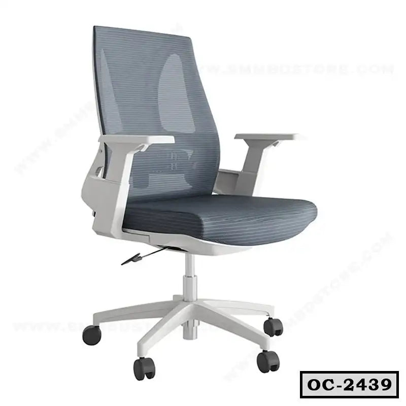 Modern ergonomic office chair with mesh back, adjustable arms, and rolling base, grey color
