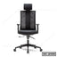Ergonomic black mesh office chair with headrest, adjustable arms, and rolling base