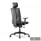 Modern ergonomic black office chair with mesh back, armrests, headrest, and wheels