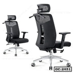 Ergonomic black mesh office chair with adjustable armrests, headrest, and chrome base