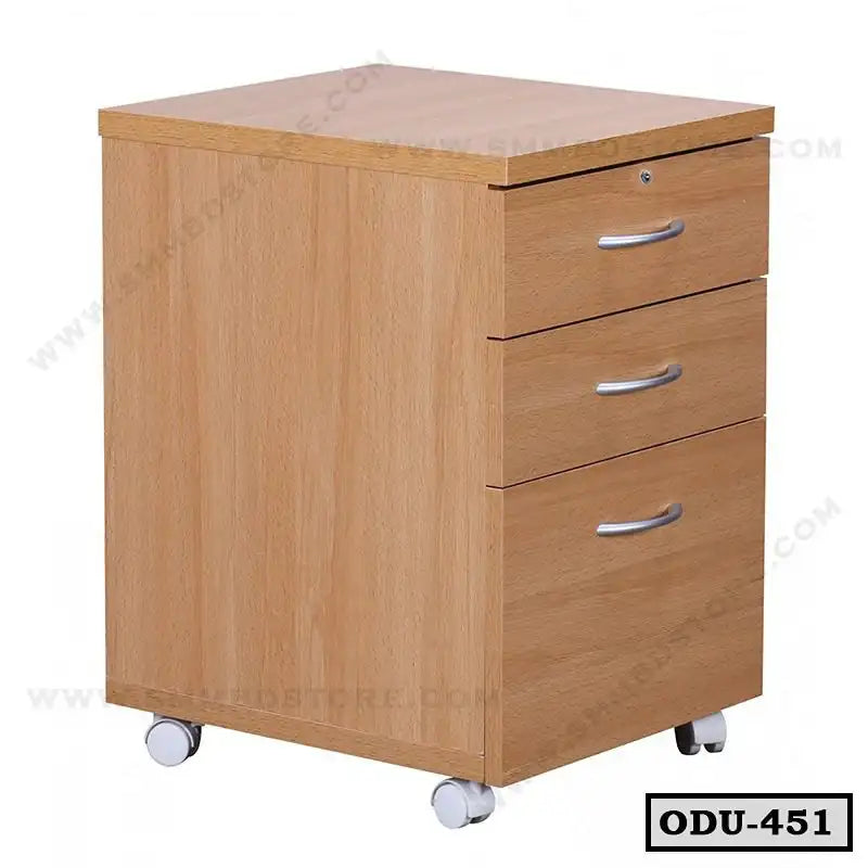 Wooden office drawer unit with three drawers and wheels, modern filing cabinet