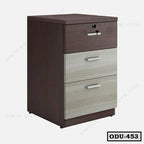 Modern office drawer unit with three drawers, lockable top drawer, wood finish