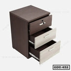 Modern three-drawer office cabinet with lock, dark and light wood finish