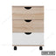 Modern office drawer unit with three drawers and wheels, light wood and white finish