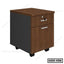 Two-drawer wooden office drawer unit with lock and wheels, modern filing cabinet.