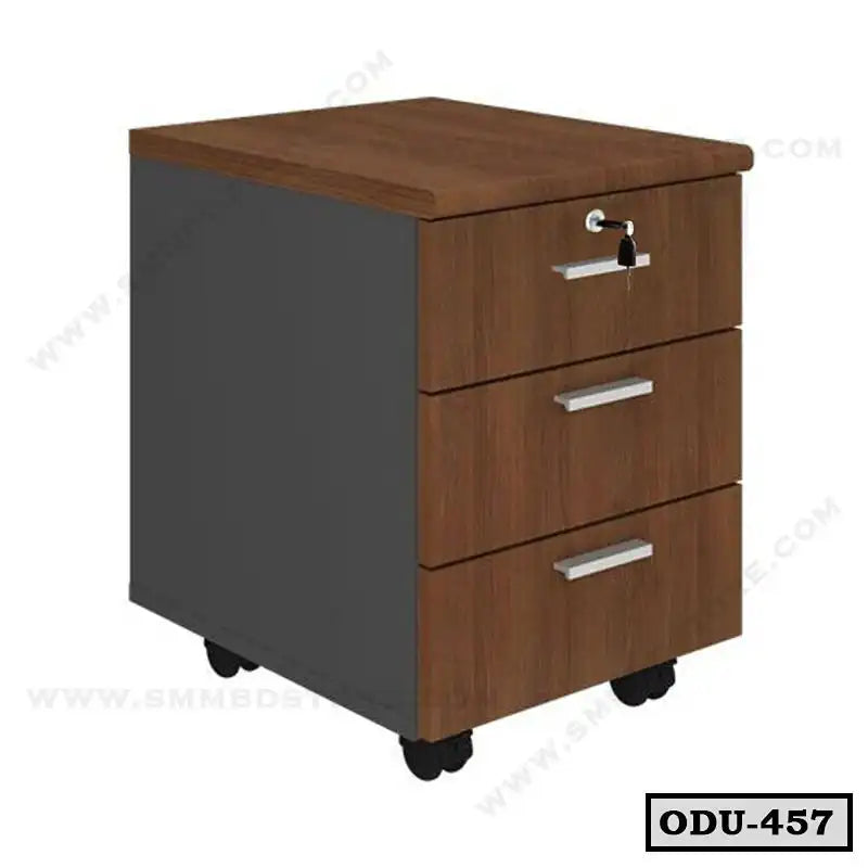 Three-drawer wooden office mobile pedestal cabinet with lock and wheels Main image
