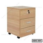 Wooden office drawer unit with three drawers, lock, and wheels, model ODU-457