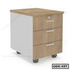 Modern office drawer unit with three wooden drawers and lock, on wheels, ODU-457 model