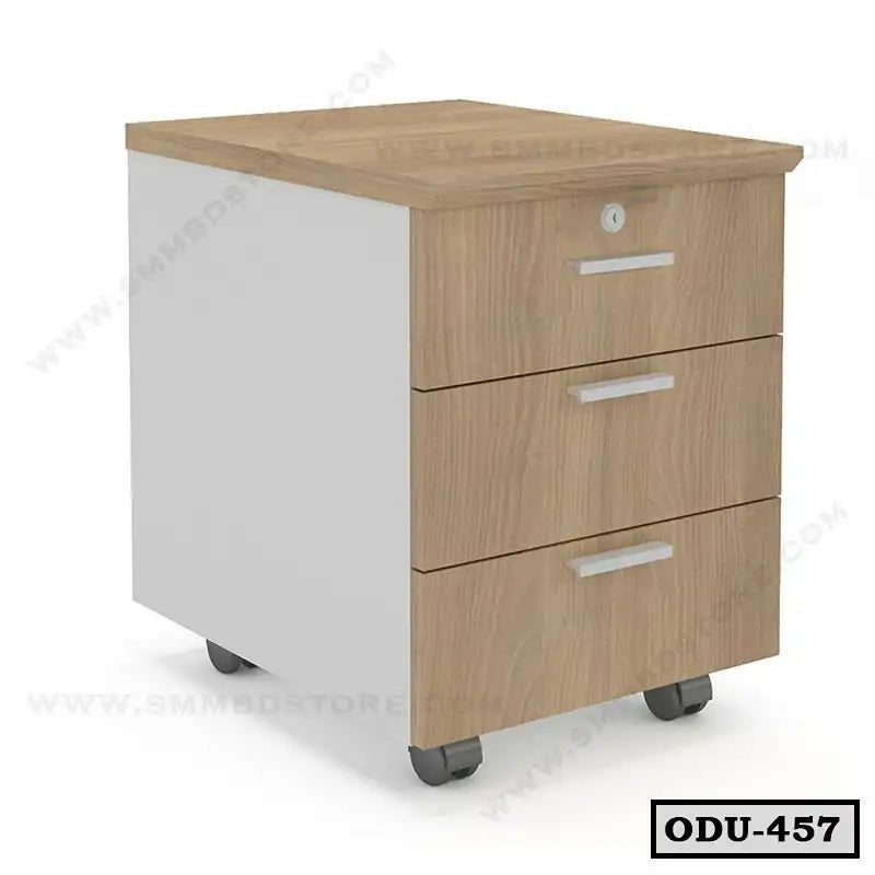 Modern office drawer unit with three wooden drawers and lock, on wheels, ODU-457 model
