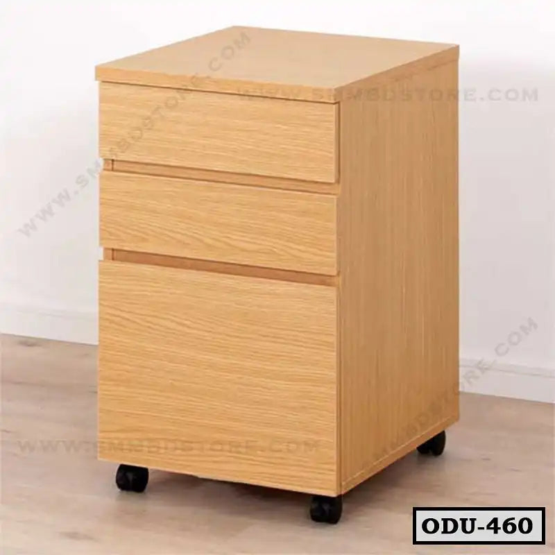 Wooden office drawer unit with three drawers and wheels for office storage
