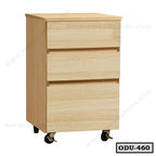 Light wood office drawer unit with three drawers and wheels for home or office storage