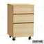 Light wood office drawer unit with three drawers and wheels for home or office storage