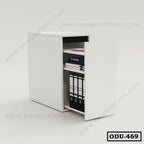 Modern white office drawer unit with open shelves and document storage