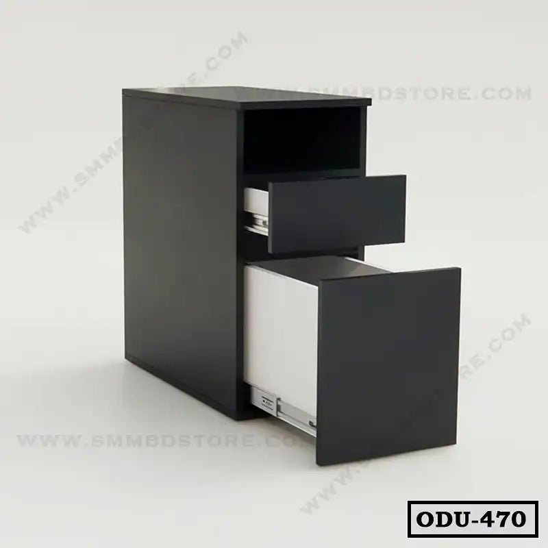 Black office drawer unit with two open drawers on a white background, modern file cabinet Main image