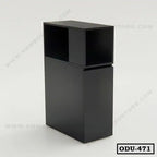 Modern black office drawer unit with open shelf on white background, minimalist design
