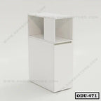 Modern white office drawer unit with open shelf and storage cabinet, minimalist design.