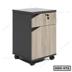 Modern office drawer unit with lockable casters in black and wood finish, two drawers