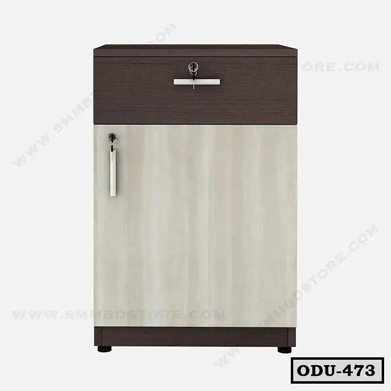 Modern office drawer unit with lockable drawer and cabinet, two-tone wood finish