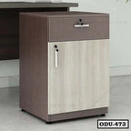 Modern office drawer unit with lock, two-tone wood finish, compact storage cabinet