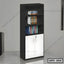 Modern black and white office file cabinet with shelves and storage doors for documents