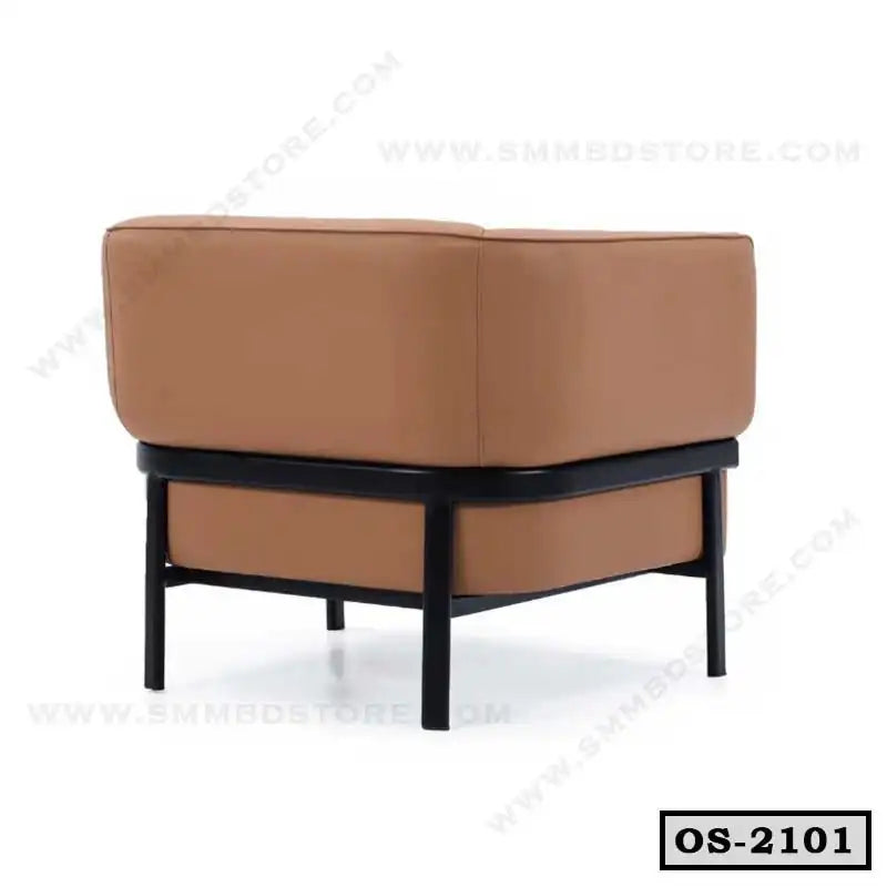 Modern brown office sofa with black metal frame, corner design, ideal for workspace seating