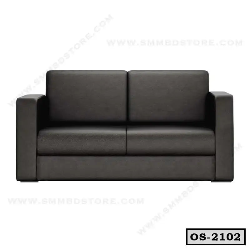 Modern black office sofa with boxy armrests and cushioned seat, front view, model OS-2102 Main image