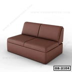 Modern brown two-seater office sofa with cushioned backrest on a white background