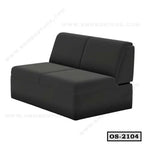 Modern black two-seater office sofa with cushioned seat and backrest on a white background