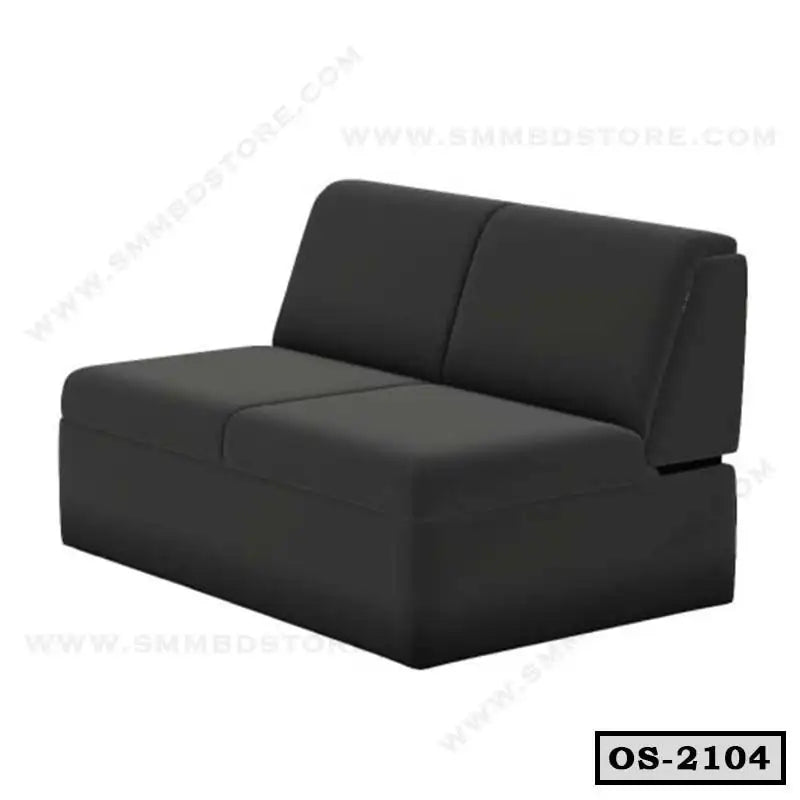 Modern black two-seater office sofa with cushioned seat and backrest on a white background