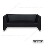 Modern black office sofa with square arms and metal legs, ideal for reception or lounge areas