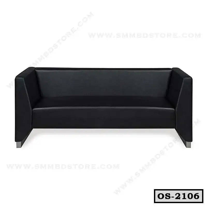 Modern black office sofa with square arms and metal legs, ideal for reception or lounge areas