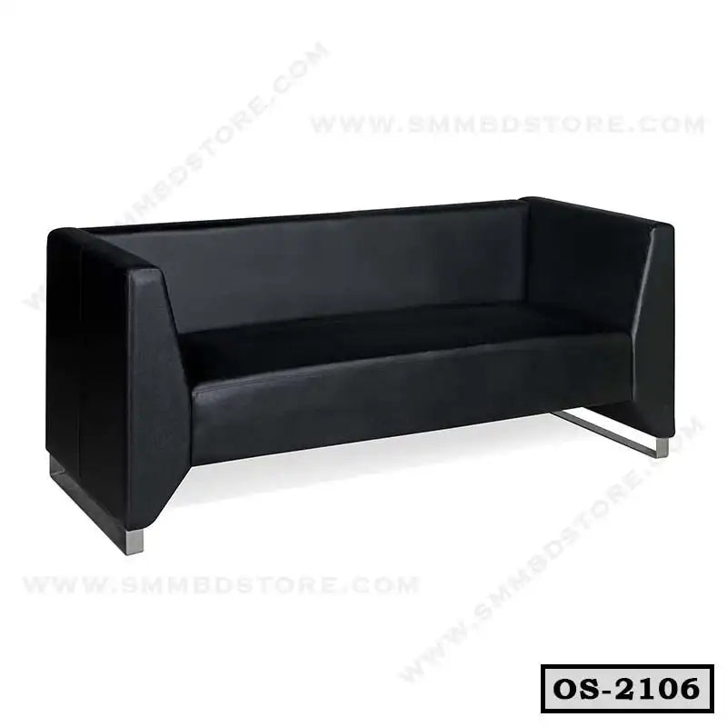Modern black office sofa with metal legs, minimalist design, suitable for office reception