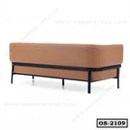 Modern brown office sofa with black metal legs, minimalist design, suitable for office spaces