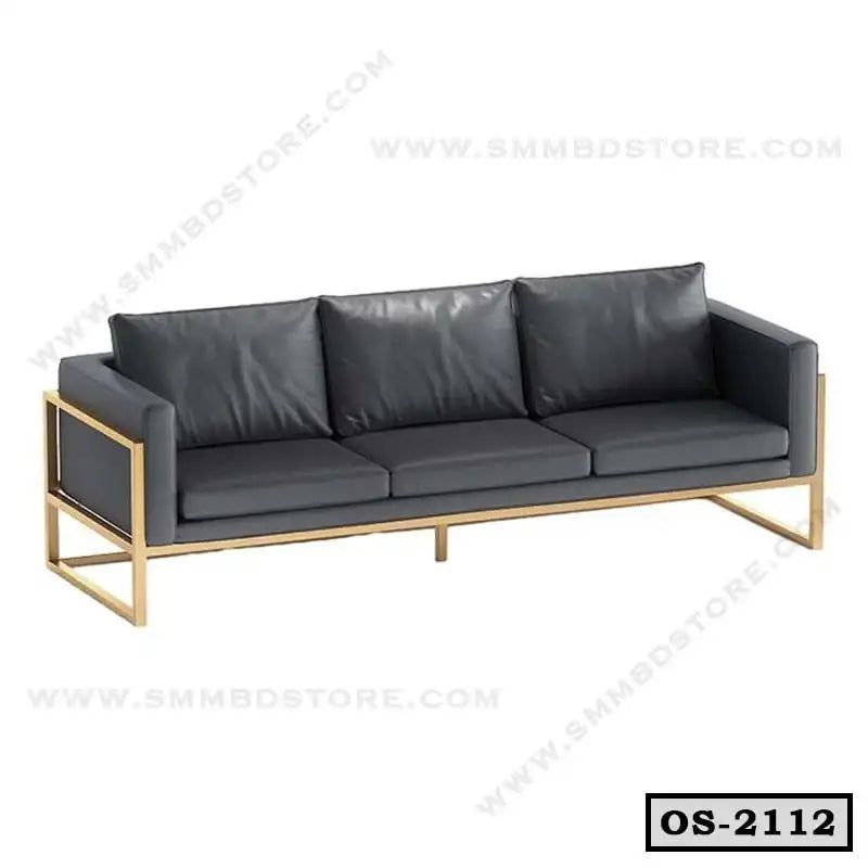 Modern black office sofa with metal frame and three seat cushions, model OS-2112.