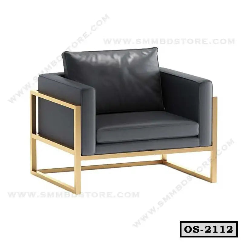 Modern black leather office sofa chair with gold metal frame, single seater, OS-2112 model.