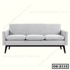 Modern light grey office sofa with three seats and wooden legs, minimalist design