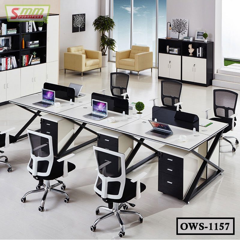 2-4-6 People Simple Design Office Workstation Table with Partitions | OWS-1157