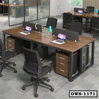 Modern office workstation desk with swivel chairs and laptops in a collaborative workspace