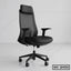 Ergonomic black office chair with mesh backrest, adjustable armrests, and rolling wheels.