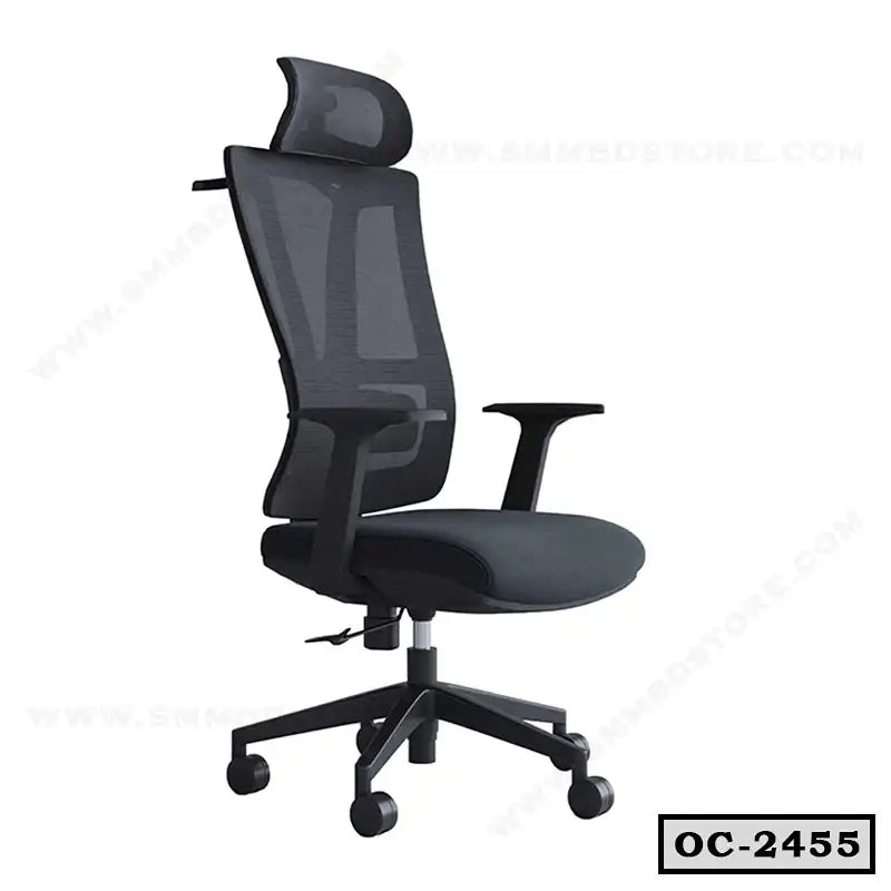 Ergonomic black mesh office chair with adjustable headrest and armrests, model OC-2455 Main image