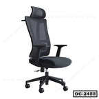 Ergonomic black mesh office chair with adjustable headrest and armrests, model OC-2455
