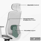 Ergonomic office chair with adjustable headrest, lumbar support, and mesh back frame