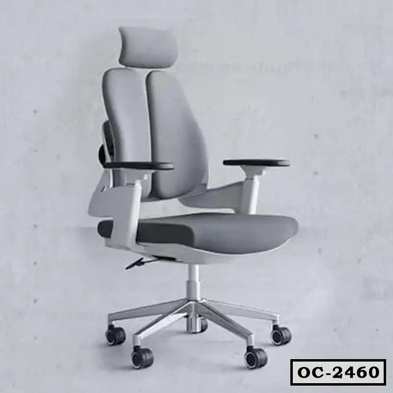 Modern ergonomic office chair with headrest, adjustable armrests and five wheels, grey color Main image