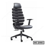 Modern ergonomic black office chair with adjustable armrests and high segmented backrest